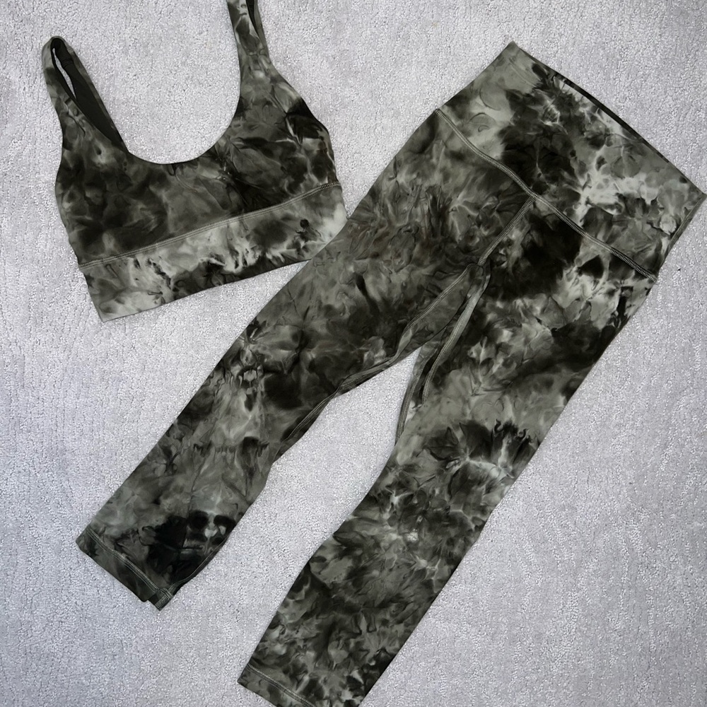 🫒Lululemon SET Olive Tie-Dye High-Rise Leggings AND Bra🫒
